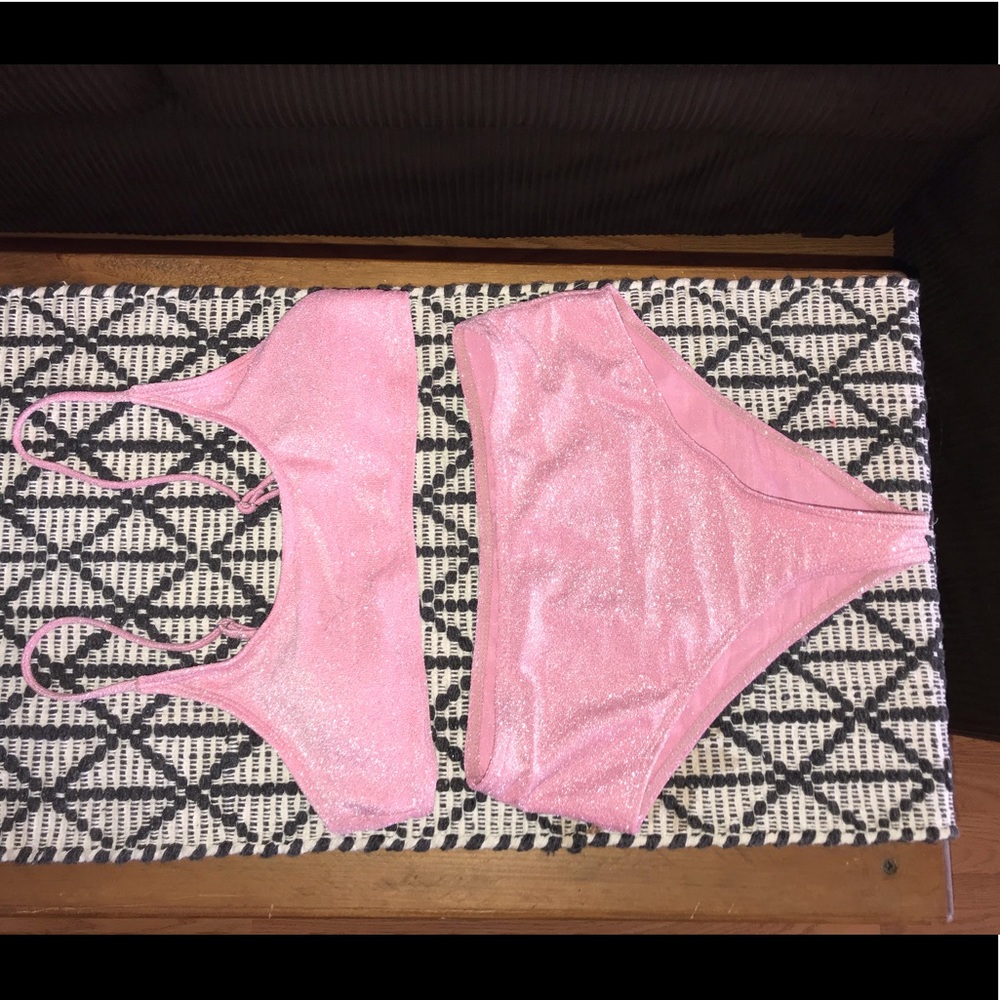 Very sparkly baby pink high waisted bikini